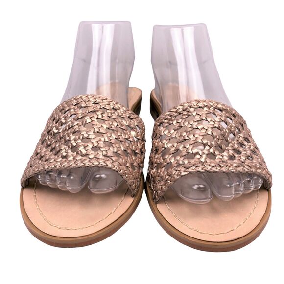 Kate Spade Berlin Woven Leather Sandals Slides Flat Sandal Size 8.5 Rose Gold - Picture 3 of 8